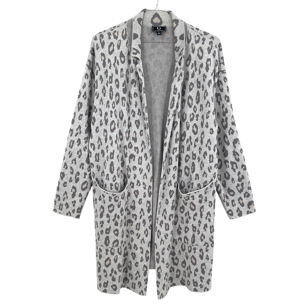 G by Giuliana Grey‎ Leopard Print Open Front Duster Longline Cardigan Knit XL